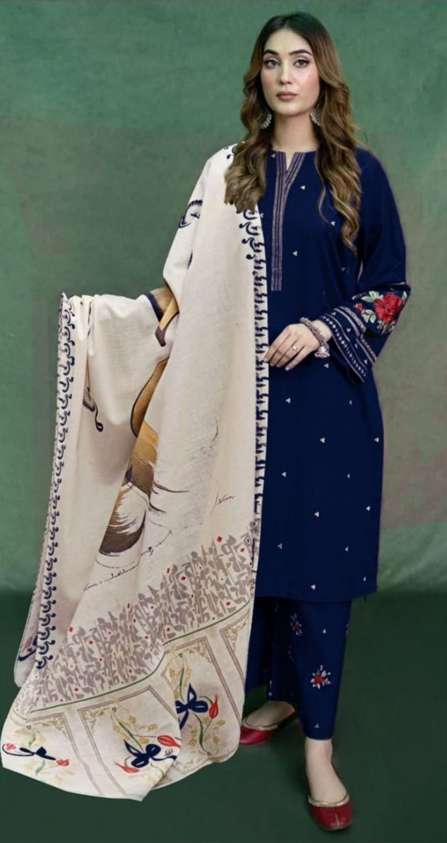 DHANAK 3PC EMBROIDERED UNSTITCHED SUIT (NC 7515)
