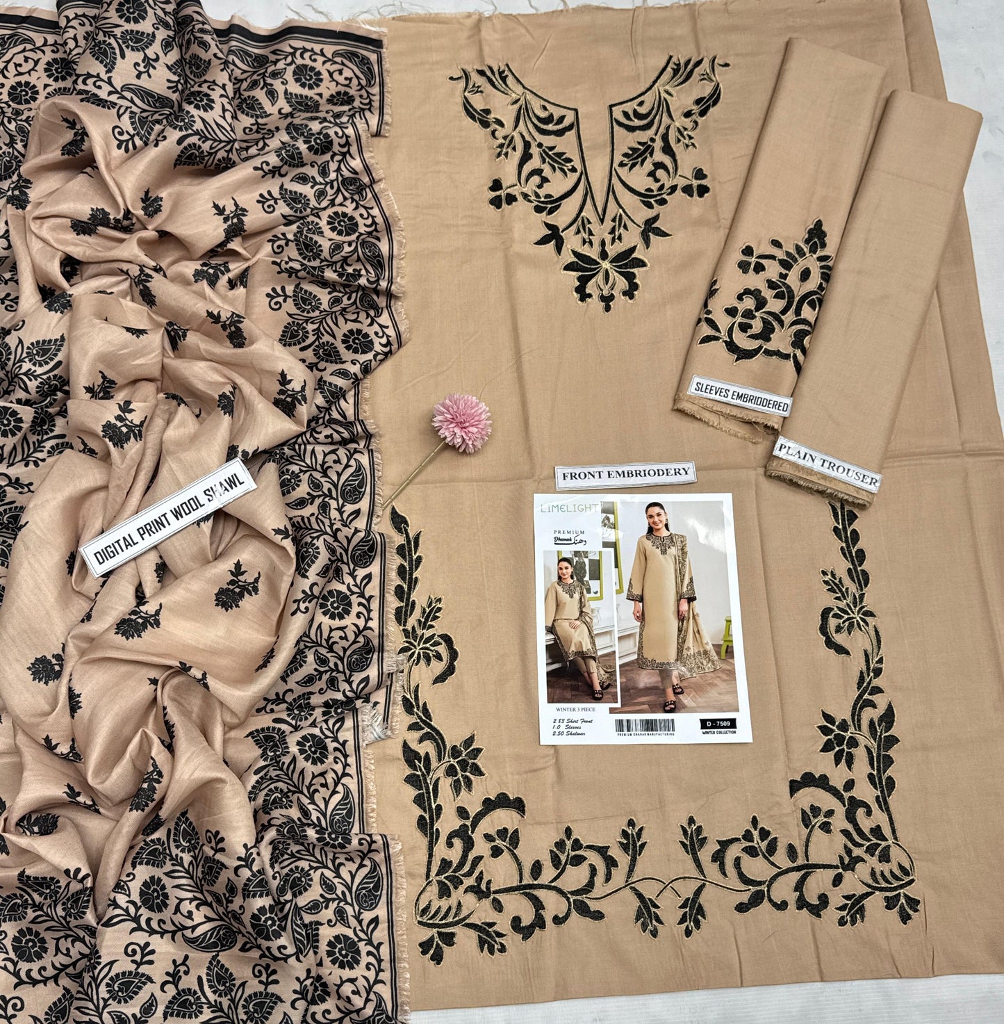 DHANAK 3PC HEAVY EMBROIDERED UNSTITCHED (NC 7509)