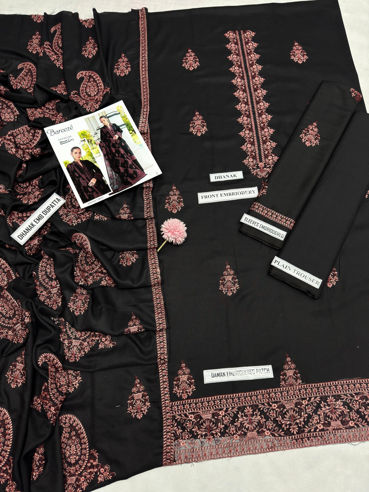 BAREEZE DHANAK 3PC HEAVY EMBROIDERED UNSTITCHED ARTICLE (NC 7555)