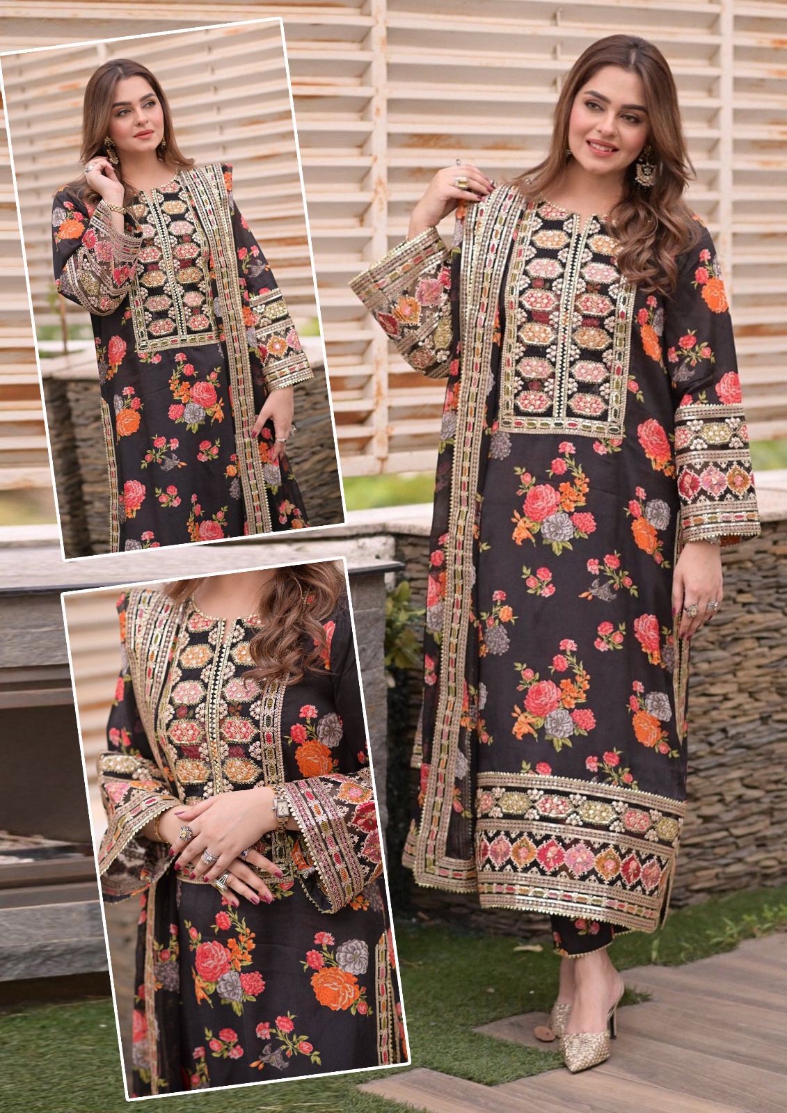 ANEELA’S SILK PRINT 3PC WITH EMBROIDERED PATCHES UNSTITCHED ARTICLE (NC 4653 B)