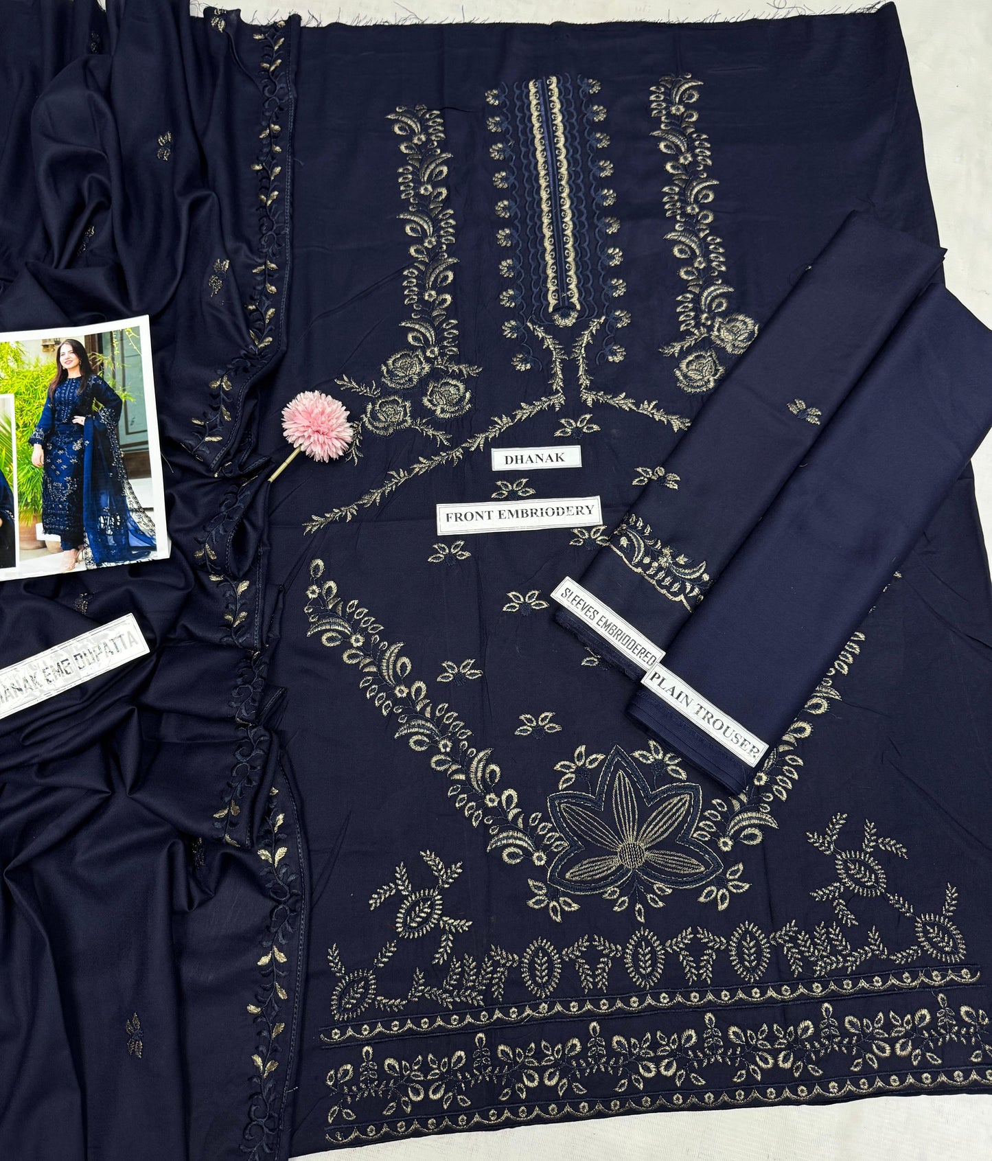 DHANAK 3PC HEAVY EMBROIDERED UNSTITCHED (NC 7568)