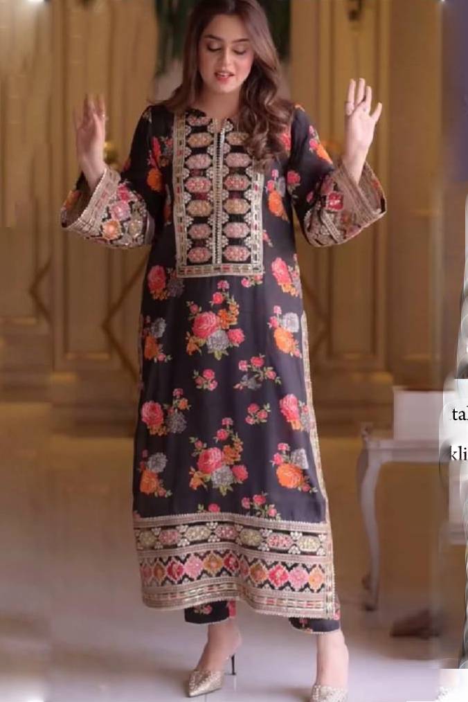 ANEELA’S SILK PRINT 3PC WITH EMBROIDERED PATCHES UNSTITCHED ARTICLE (NC 4653 B)