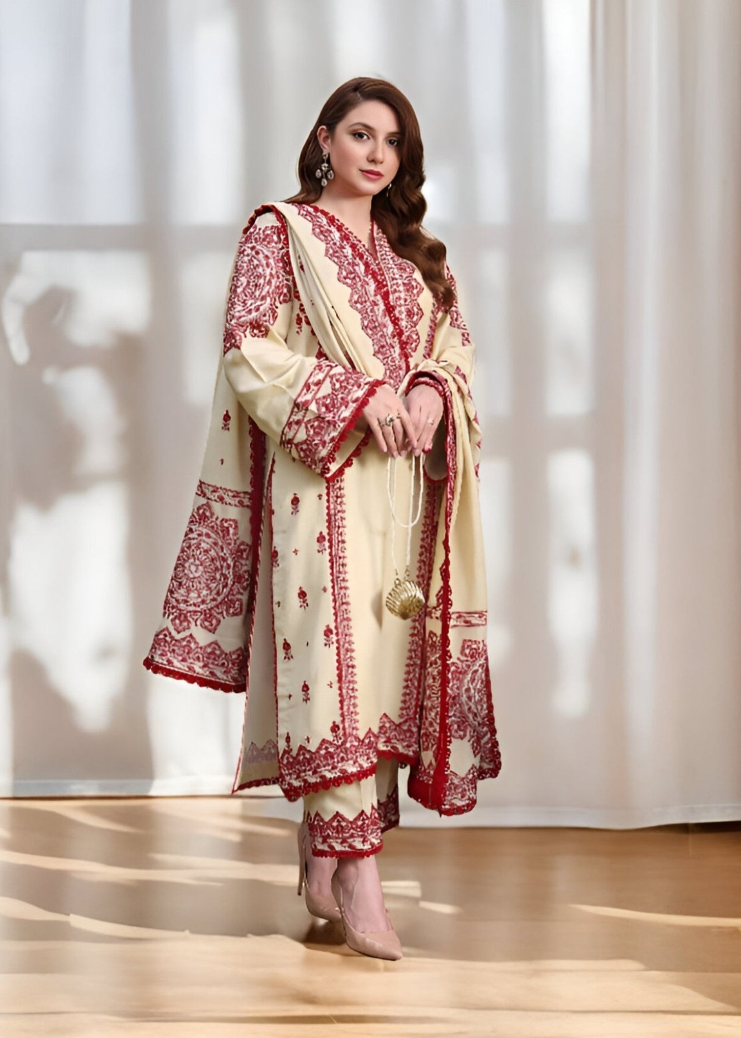 ANEELA’S DHANAK 3PC HEAVY EMBROIDERED UNSTITCHED ARTICLE (NC 7576)