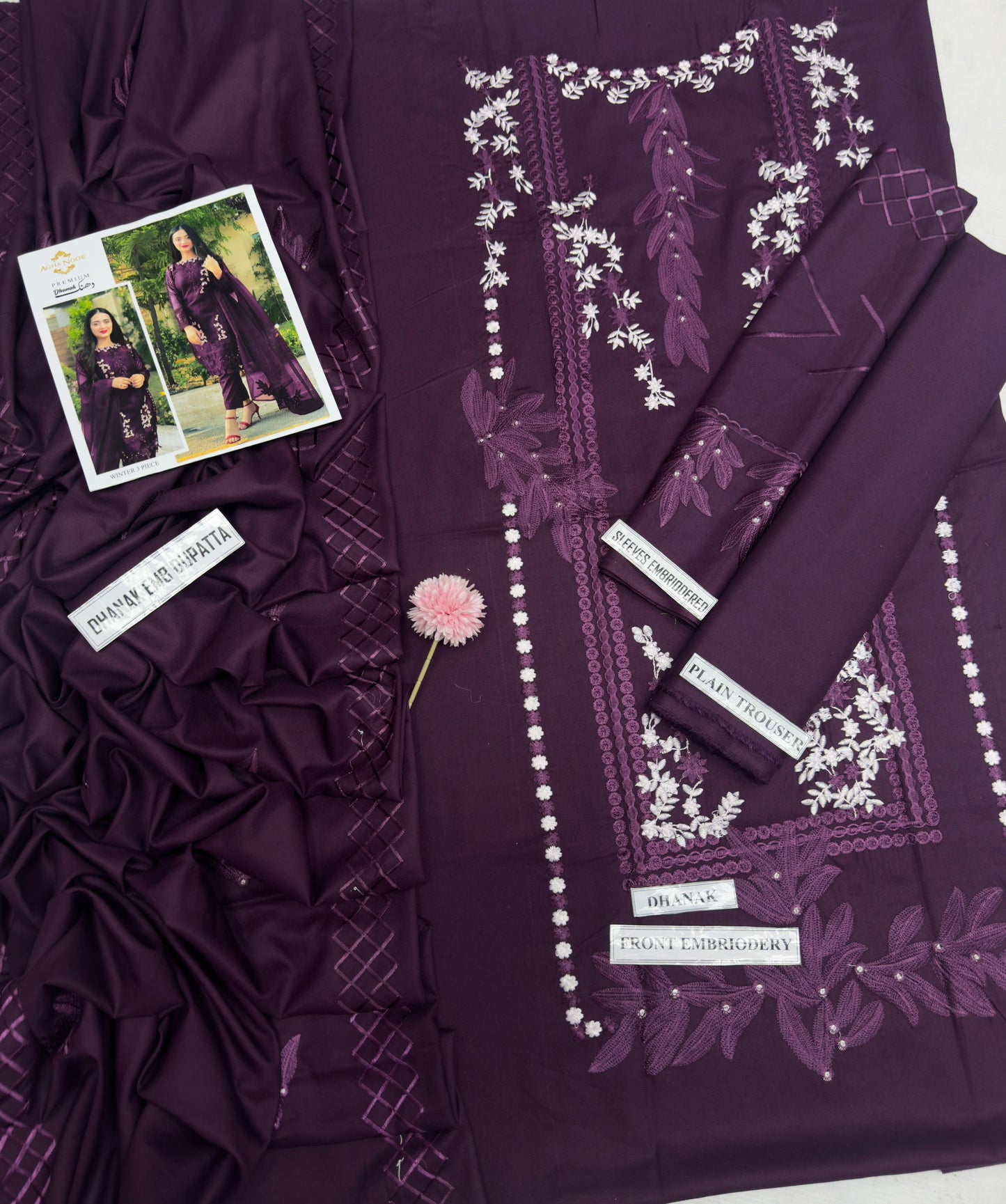 DHANAK 3PC HEAVY EMBROIDERED UNSTITCHED (NC 3061)