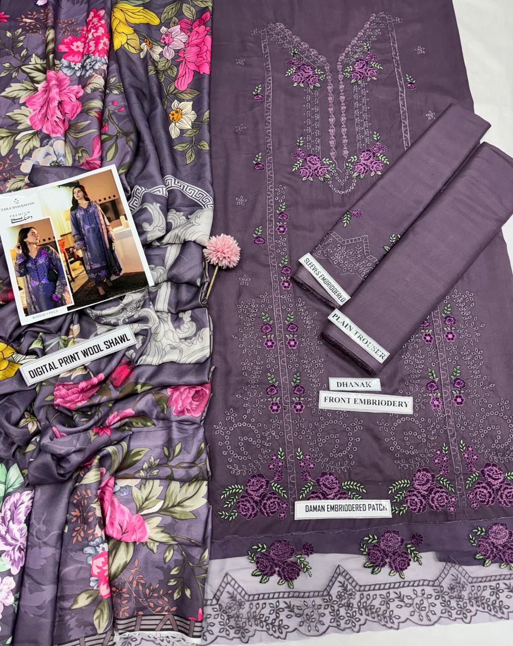 DHANAK 3PC ZARA SHAHJAHAN EMBROIDERED UNSTITCHED (NC 7549)