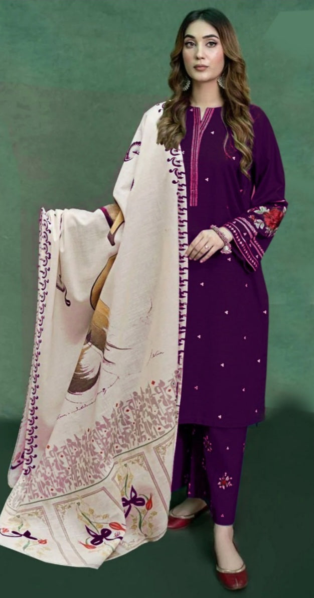 DHANAK 3PC EMBROIDERED UNSTITCHED SUIT (NC 7515)