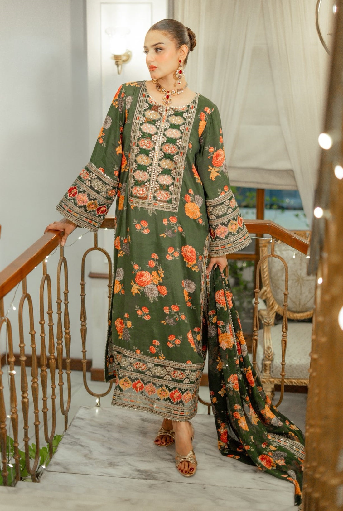 ANEELA’S SILK PRINT 3PC WITH EMBROIDERED PATCHES UNSTITCHED ARTICLE (NC 4653 A)
