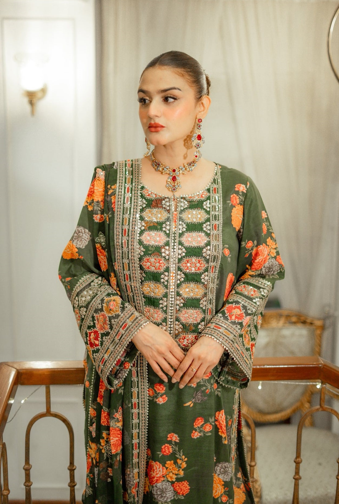 ANEELA’S SILK PRINT 3PC WITH EMBROIDERED PATCHES UNSTITCHED ARTICLE (NC 4653 A)